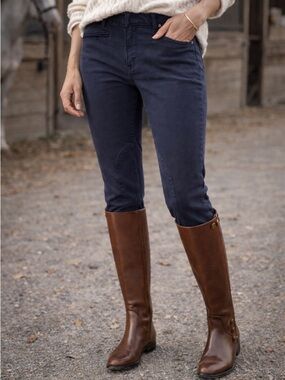 Tory Burch Riding Pants Women 32 Navy Skinny Ankle Zip Button Detail Stretch